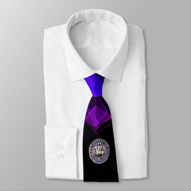 SEAL OF KNIGHTS TEMPLAR Blue Black Purple Swirls Tie (Tied)