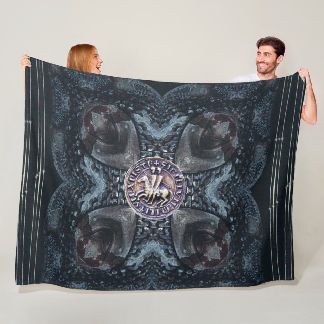SEAL OF KNIGHTS TEMPLAR ON IRON CROSS Black Fleece Blanket (In Situ)