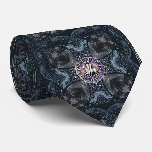SEAL OF KNIGHTS TEMPLAR ON IRON CROSS Black Tie (Rolled)