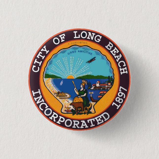 Seal of Long Beach, California 1 Inch Round Button (Front)
