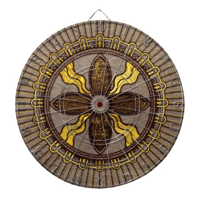Seal of Shamash - Wood burned with gold accents Dartboard (Front)