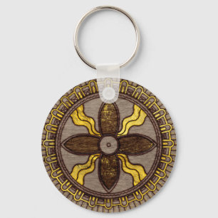 Seal of Shamash - Wood burned with gold accents Keychain