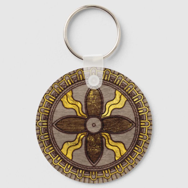 Seal of Shamash - Wood burned with gold accents Keychain (Front)