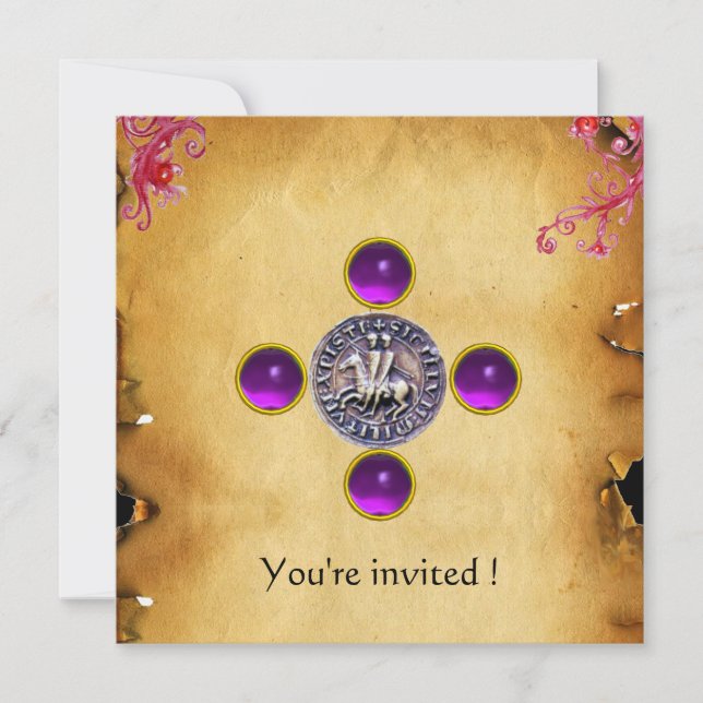 SEAL OF THE KNIGHTS TEMPLAR  gem purple Invitation (Front)