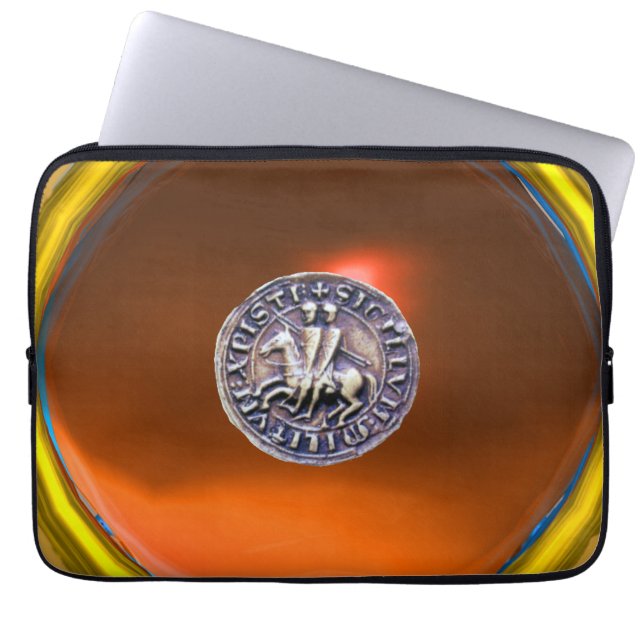 SEAL OF THE KNIGHTS TEMPLAR grey gem orange Laptop Sleeve (Front)