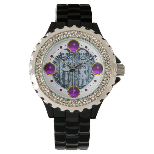 SEAL OF THE KNIGHTS TEMPLAR,PURPLE GEM STONES WATCH (Front)