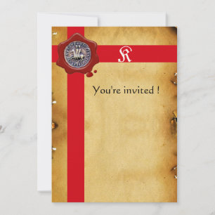SEAL OF THE KNIGHTS TEMPLAR, Red Wax Monogram,Felt Invitation