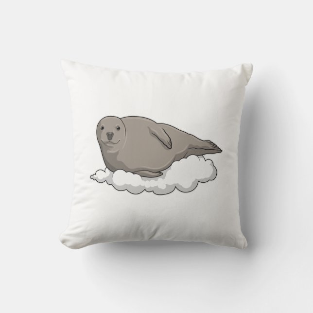 Seal on Clouds Throw Pillow (Front)