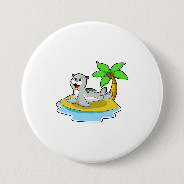 Seal on Island 3 Inch Round Button (Front)