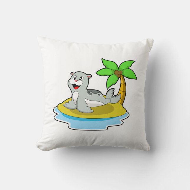 Seal on Island Throw Pillow (Front)