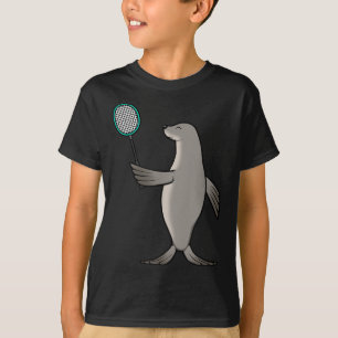 Seal Playing Badminton Hobby Sports  T-Shirt