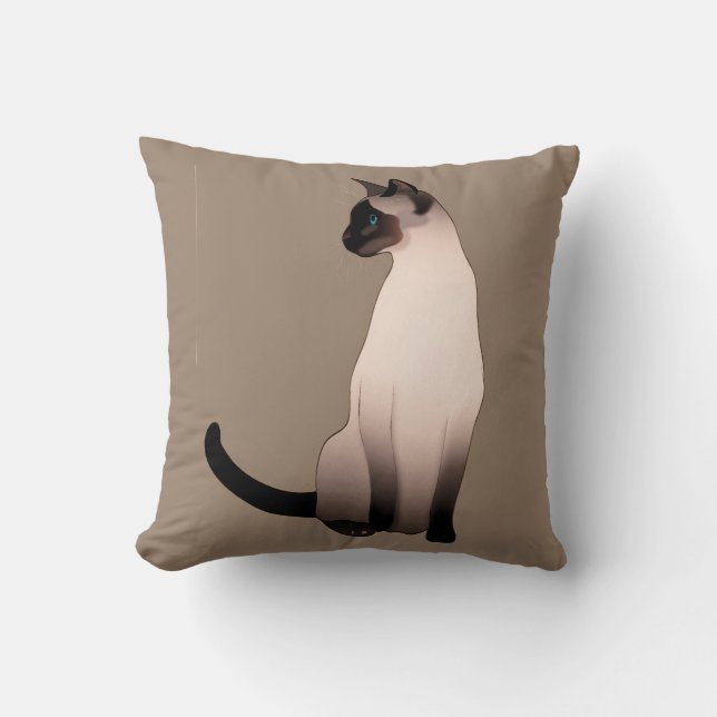 Seal Point Siamese Cat on Taupe Tan Throw Pillow (Front)
