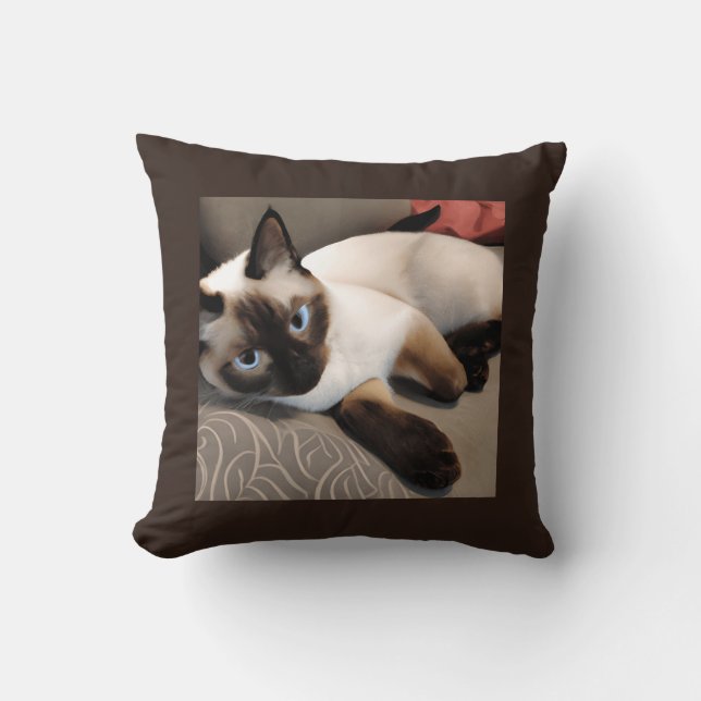 Seal Point Siamese Digital Portrait    Throw Pillow (Front)