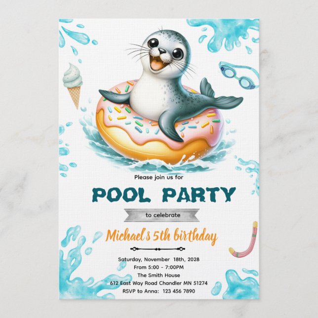 Seal pool party invitation (Front)