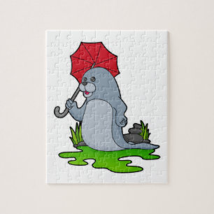 Seal Raining Umbrella Jigsaw Puzzle
