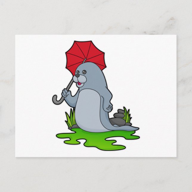Seal Raining Umbrella Postcard (Front)
