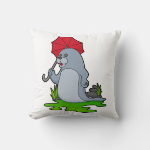 Seal Raining Umbrella Throw Pillow