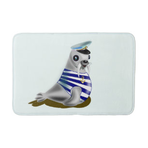 Seal Sailor Blue Bath Mat - Your Colours - Text
