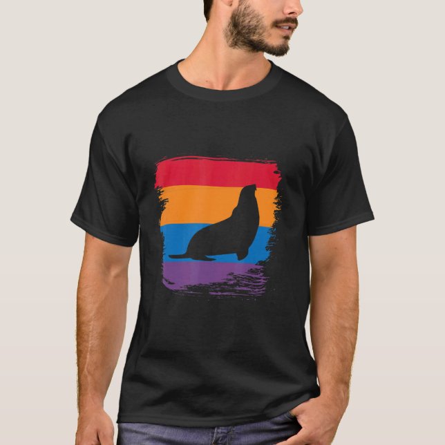 Seal Shadow Silhouette With Colourful Flag T-Shirt (Front)