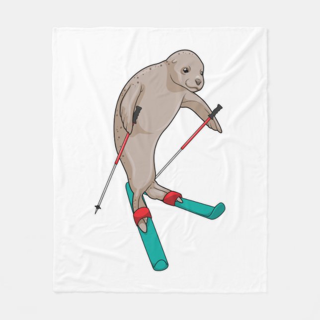 Seal Skier Ski Fleece Blanket (Front)