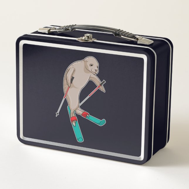 Seal Skier Ski Metal Lunch Box (Front)