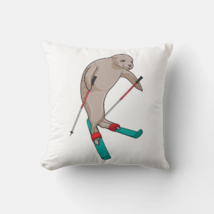 Seal Skier Ski Throw Pillow
