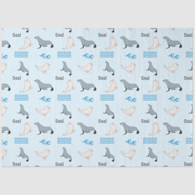Seal & water waves pattern on blue tissue paper (Front)