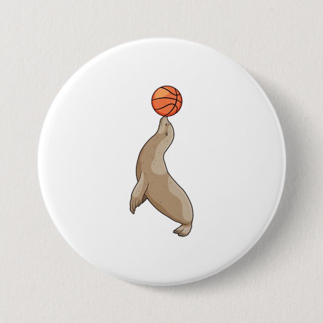 Seal with Basketball 3 Inch Round Button (Front)