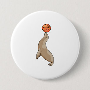 Seal with Basketball 3 Inch Round Button