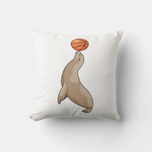 Seal with Basketball Throw Pillow