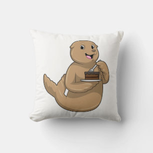 Seal with Cake Throw Pillow