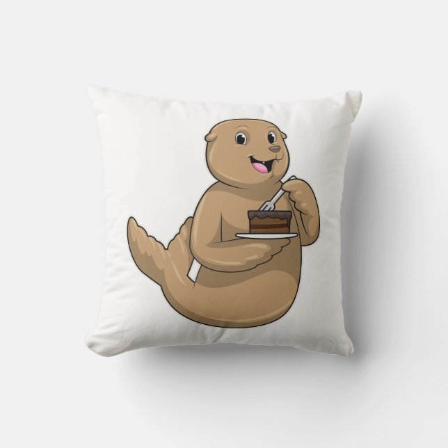Seal with Cake Throw Pillow (Front)