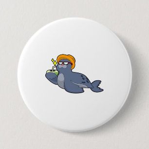 Seal with Coconut 3 Inch Round Button