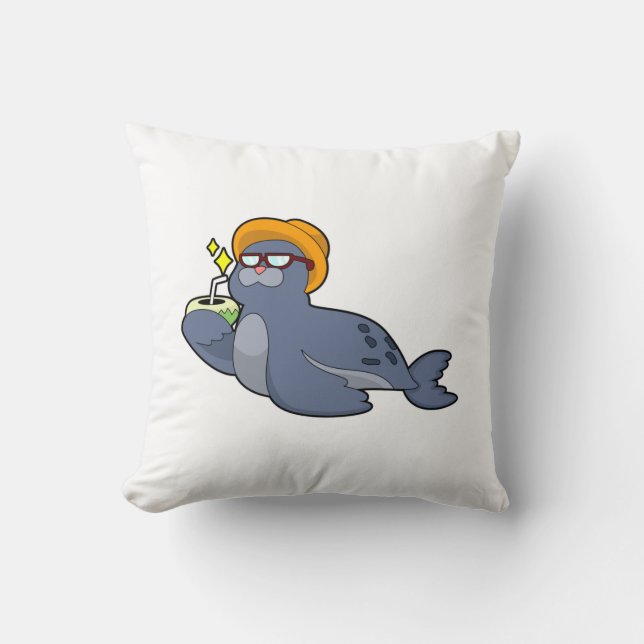 Seal with Coconut Throw Pillow (Front)