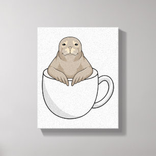 Seal with Coffee cup Canvas Print
