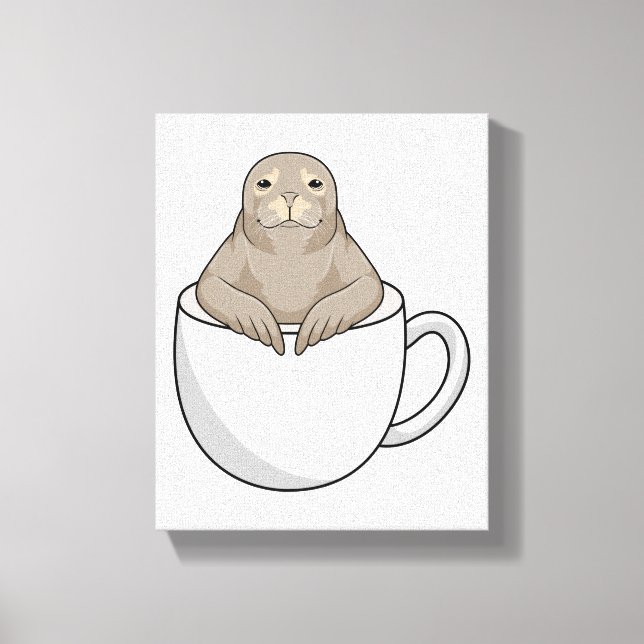 Seal with Coffee cup Canvas Print (Front)