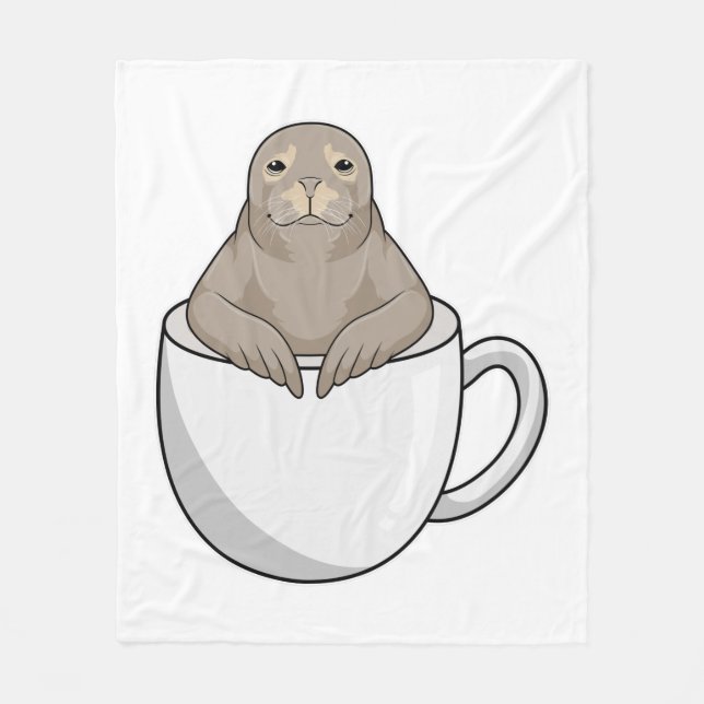 Seal with Coffee cup Fleece Blanket (Front)