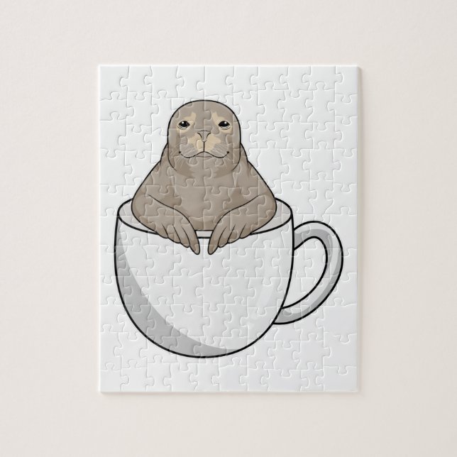 Seal with Coffee cup Jigsaw Puzzle (Vertical)