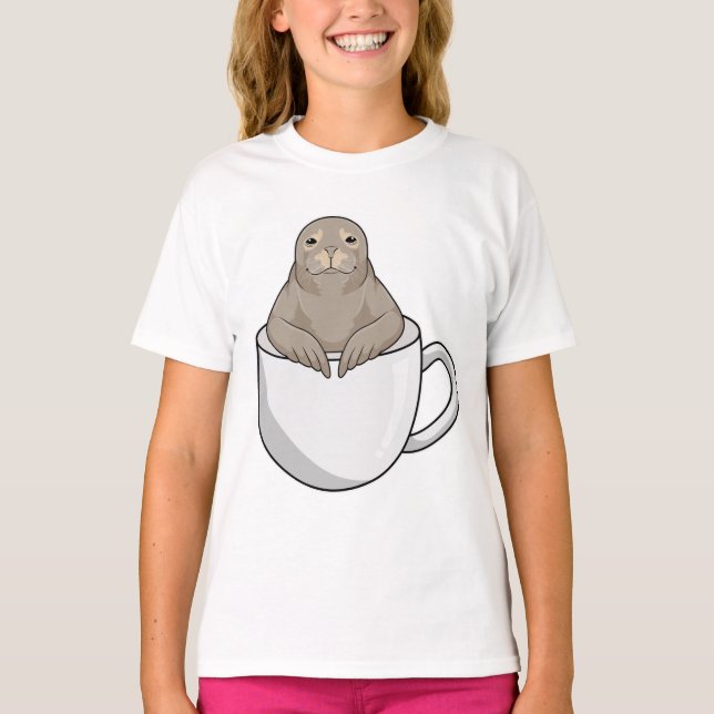 Seal with Coffee cup T-Shirt (Front)