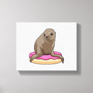 Seal with Doughnut Canvas Print