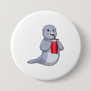 Seal with Drinking cup 3 Inch Round Button