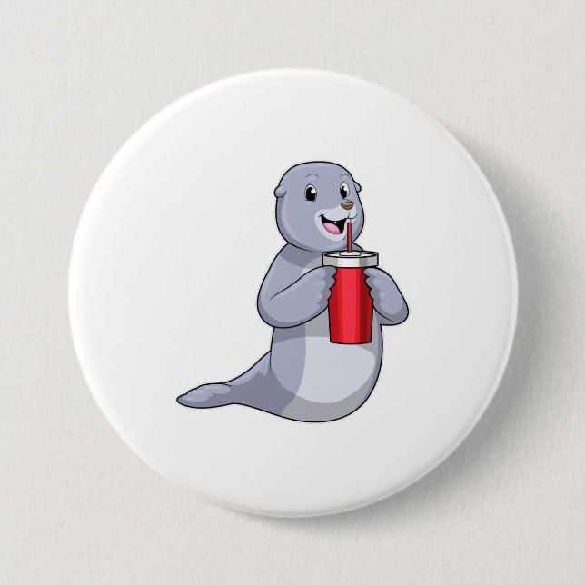 Seal with Drinking cup 3 Inch Round Button (Front)