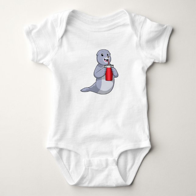 Seal with Drinking cup Baby Bodysuit (Front)