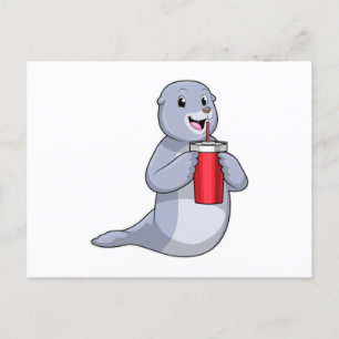 Seal with Drinking cup Postcard