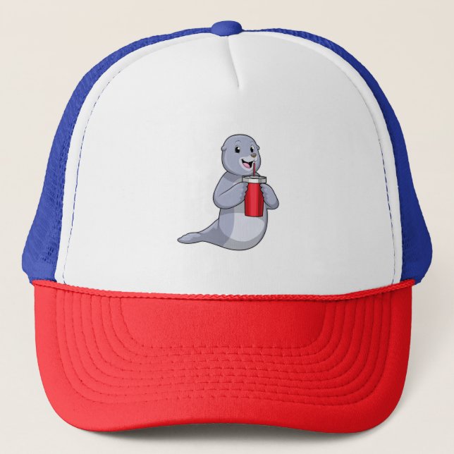 Seal with Drinking cup Trucker Hat (Front)