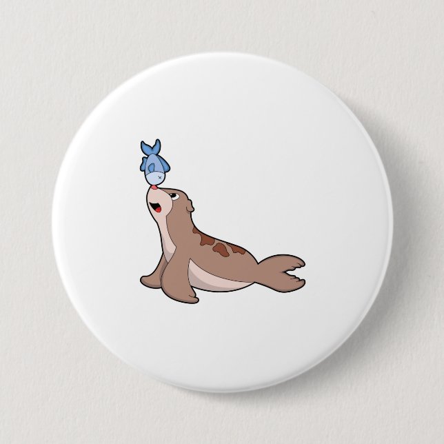 Seal with Fish (2).PNG 3 Inch Round Button (Front)