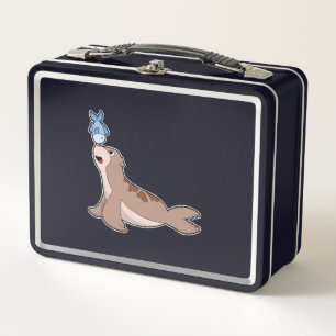 Seal with Fish (2).PNG Metal Lunch Box