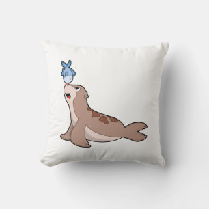 Seal with Fish (2).PNG Throw Pillow