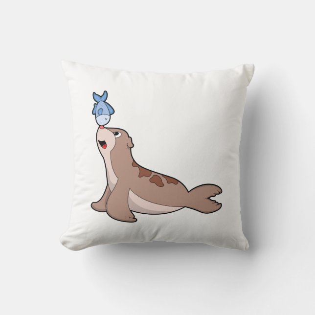 Seal with Fish (2).PNG Throw Pillow (Front)