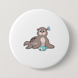 Seal with Fish 3 Inch Round Button